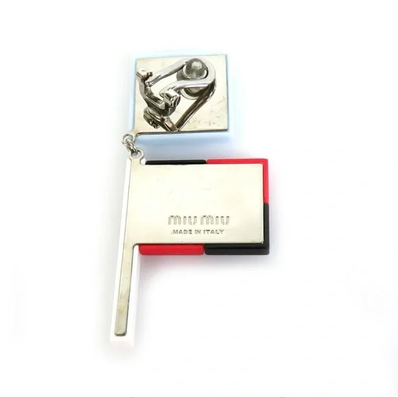 EUC-MIU MIU Clip-On Earrings Plastic/Rhinestone Light Blue x White, Red,& Black - Picture 5 of 6